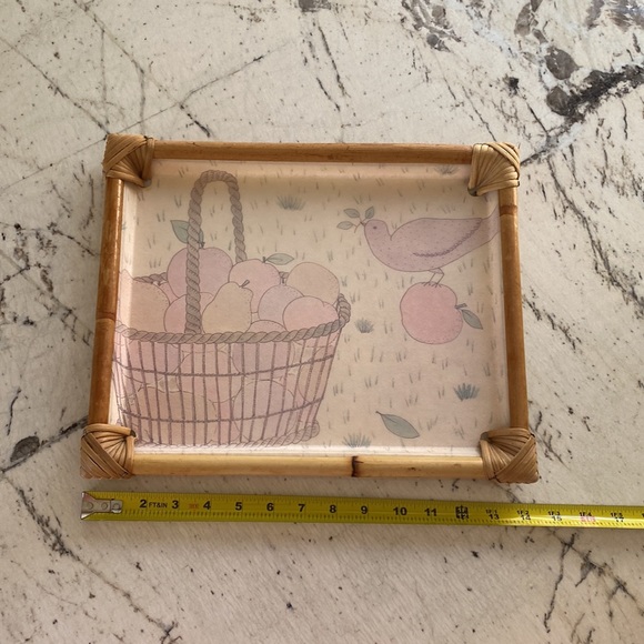 Alpac Vintage 80s Fiberglass Bamboo Tray Pastel Apples Basket Bird Design - Picture 13 of 14